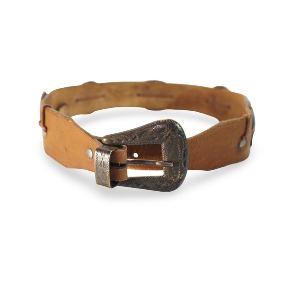 Unbranded Accessories - Unbranded‎ Western Concho Belt Women 32 Brown Leather Silver Tone Beaded Vintage